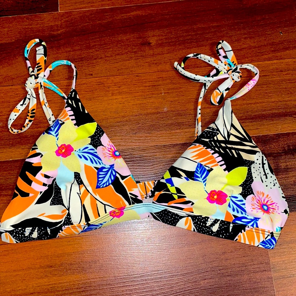 Old Navy Floral Triangle Bikini Top in Black, Orange, Yellow, Blue, Pink